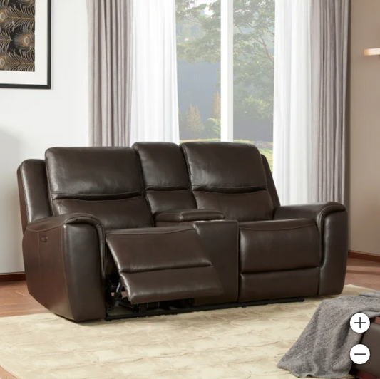 Power Leather Reclining Loveseat-Carey