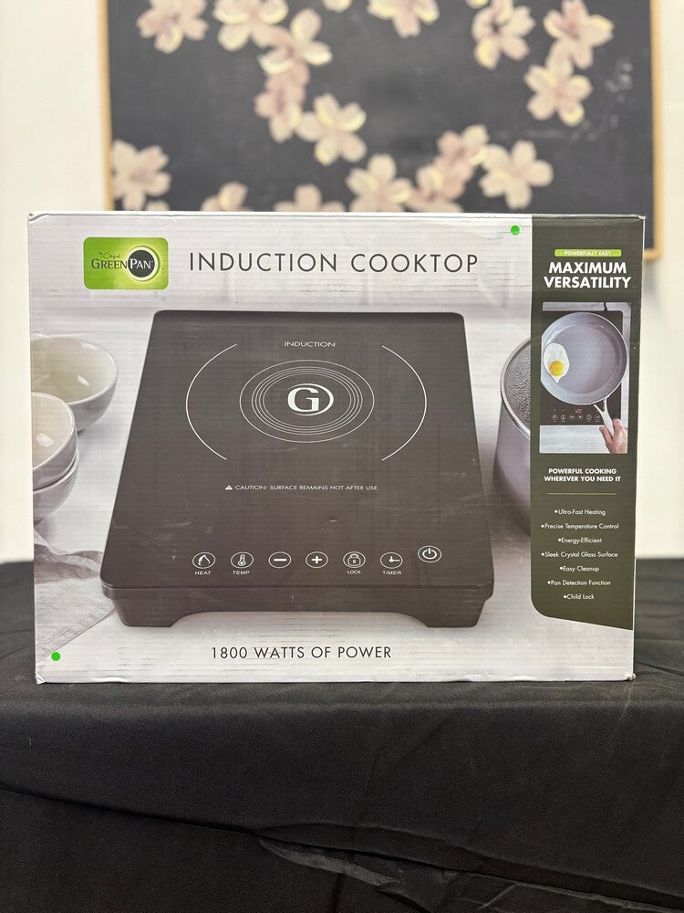 GreenPan Portable Induction Cooktop, Countertop Burner with Temperature Controls, Programmable LED Display with Timer, 1800W, Black