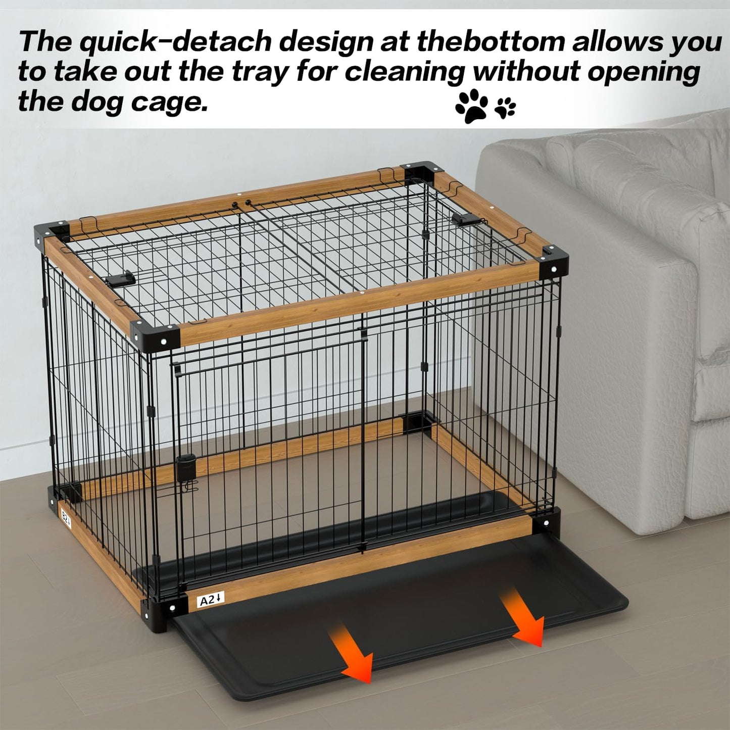 Dog Crate,Dog Cage with Removable Cleaning Tray,Wood Plastic Dog Kennel with Double Doors,Lnterior Aesthetic Dog Crate,Dog Kennel for Small/Medium/Large Dog (37.4" L x 27.55" W x 27.55" H)