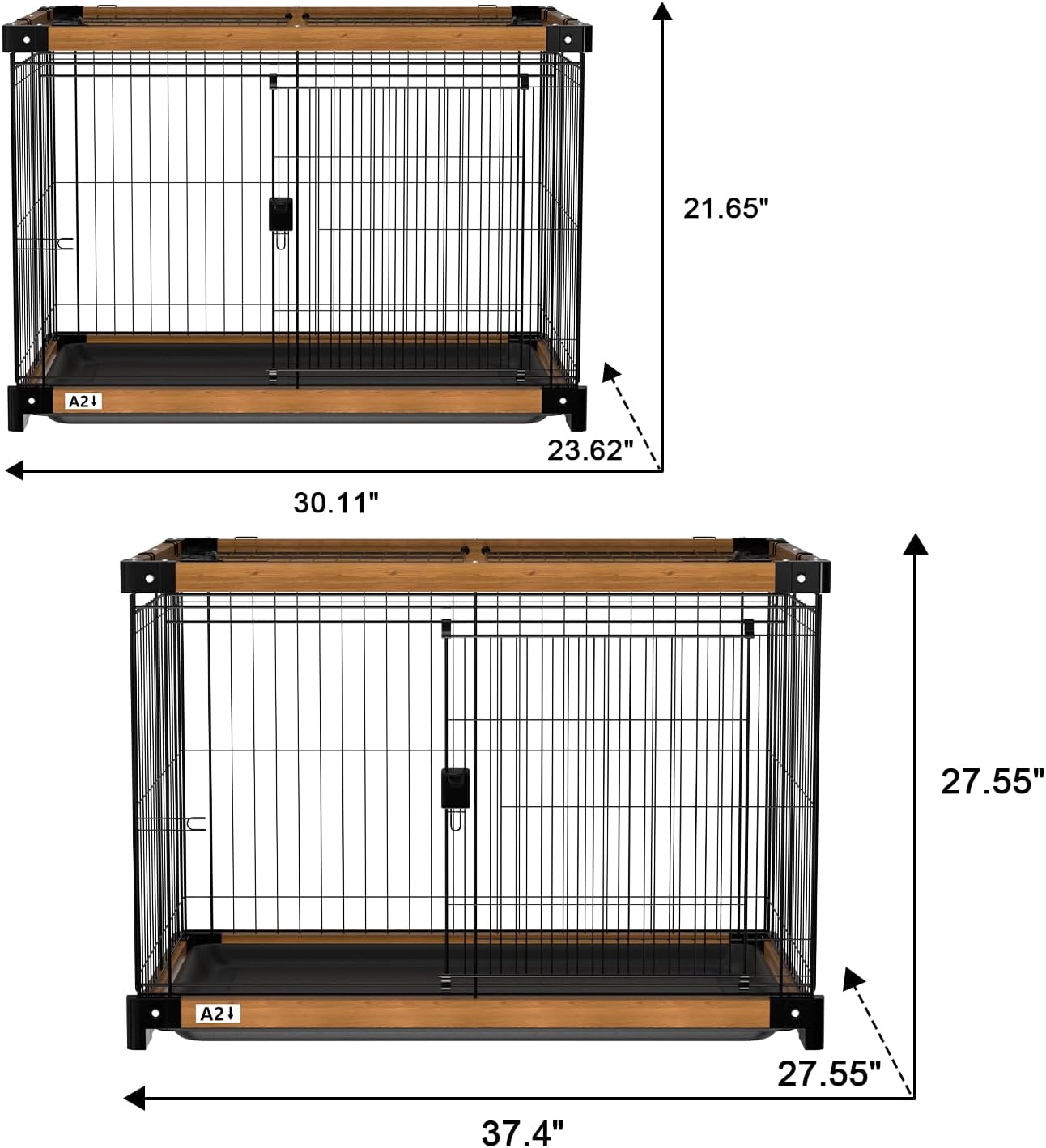 Dog Crate,Dog Cage with Removable Cleaning Tray,Wood Plastic Dog Kennel with Double Doors,Lnterior Aesthetic Dog Crate,Dog Kennel for Small/Medium/Large Dog (37.4" L x 27.55" W x 27.55" H)