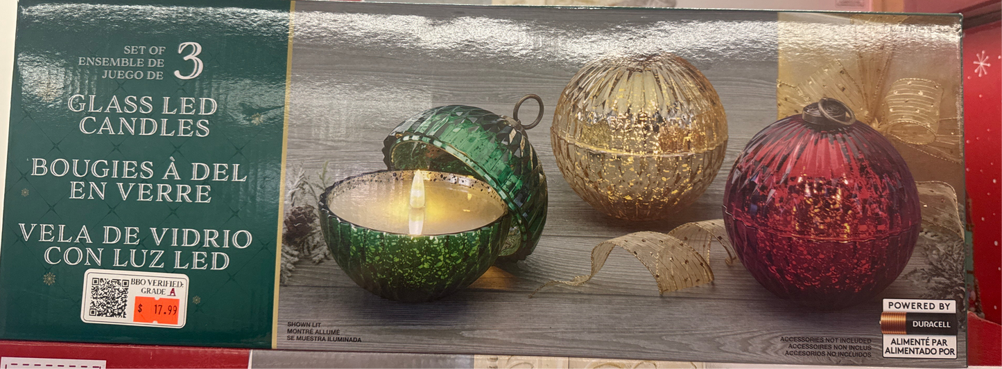 Glass LED Candles-Set of 3