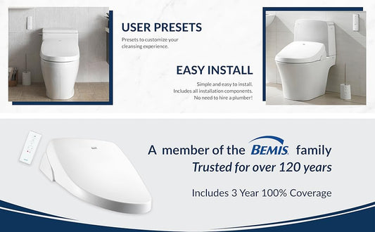 Bio Bidet A8 Luxury Class Bidet Toilet, Dual Sided Wireless Remote, Heated Seat,