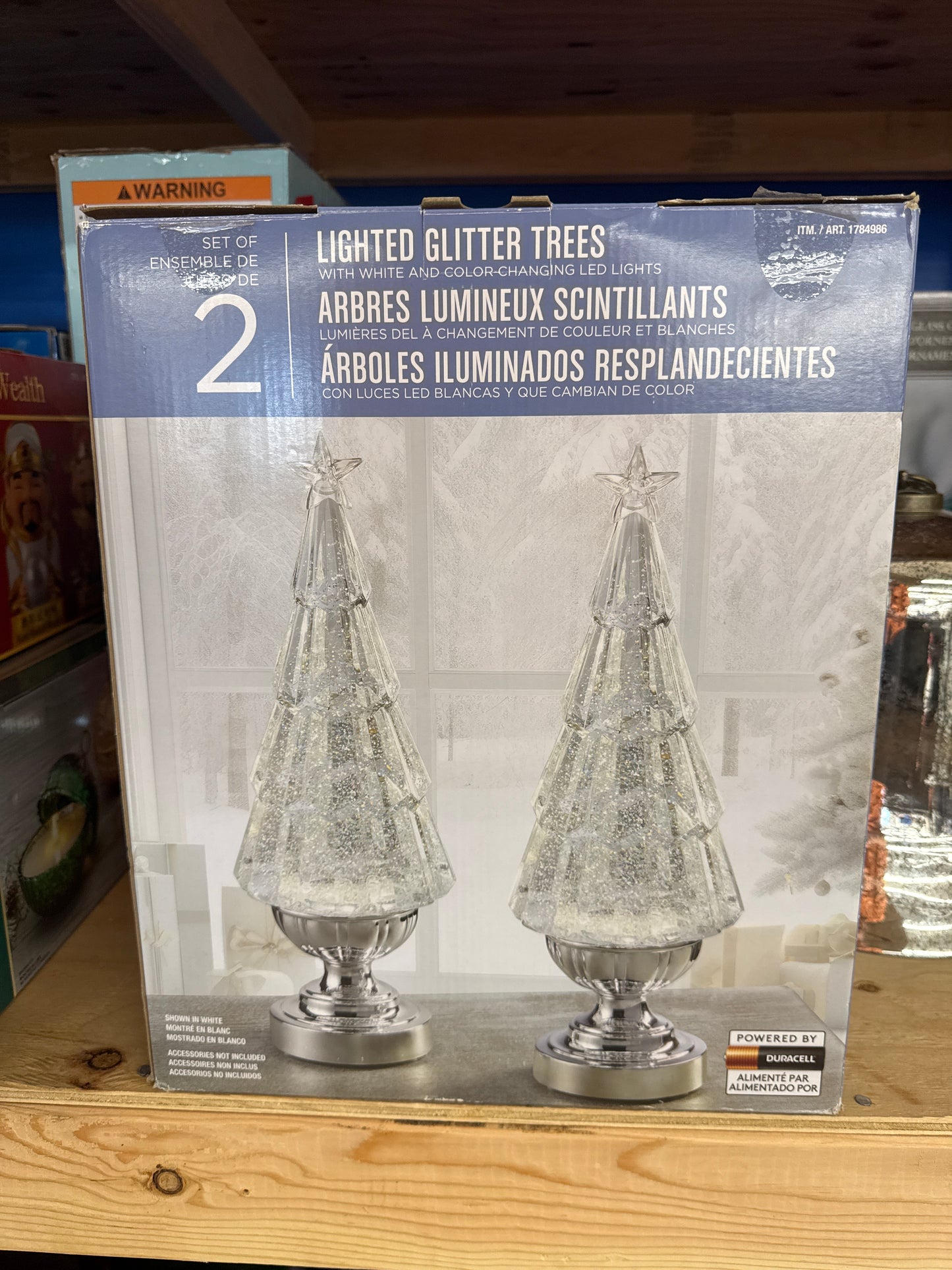 14" Lighted Glitter Tree Lantern, Set of 2