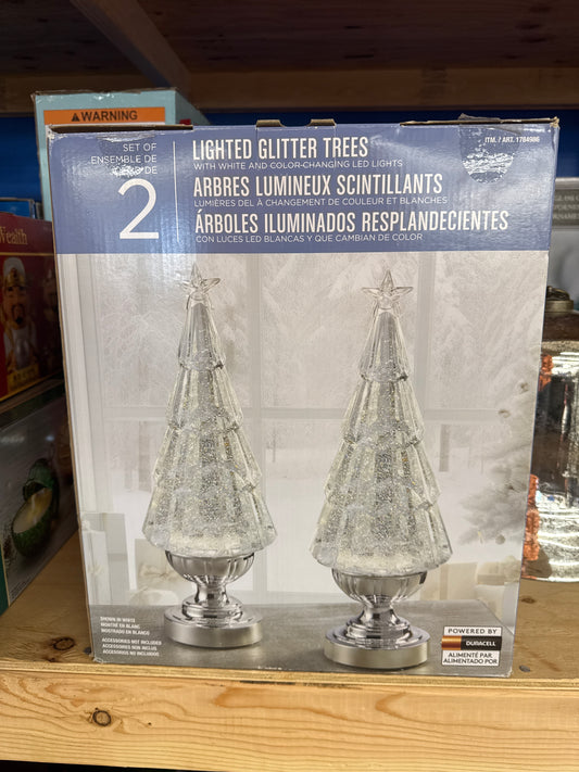 14" Lighted Glitter Tree Lantern, Set of 2