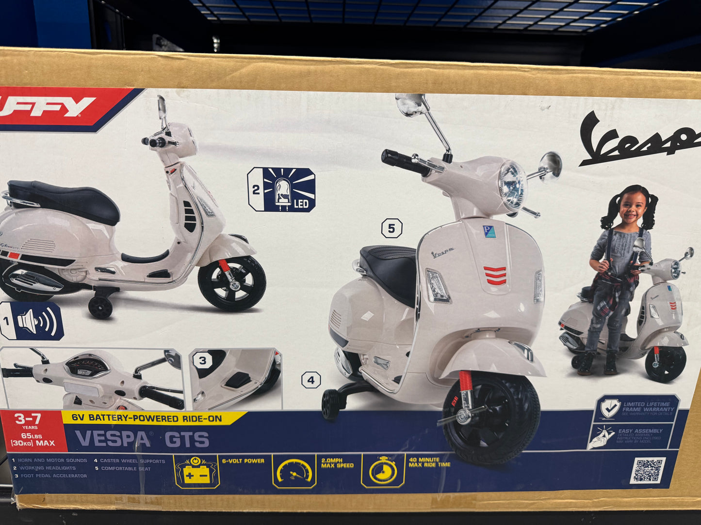 Huffy 6V Vespa Ride-On Electric Scooter, White