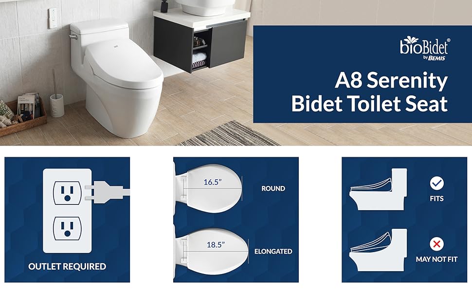 Bio Bidet A8 Luxury Class Bidet Toilet, Dual Sided Wireless Remote, Heated Seat,