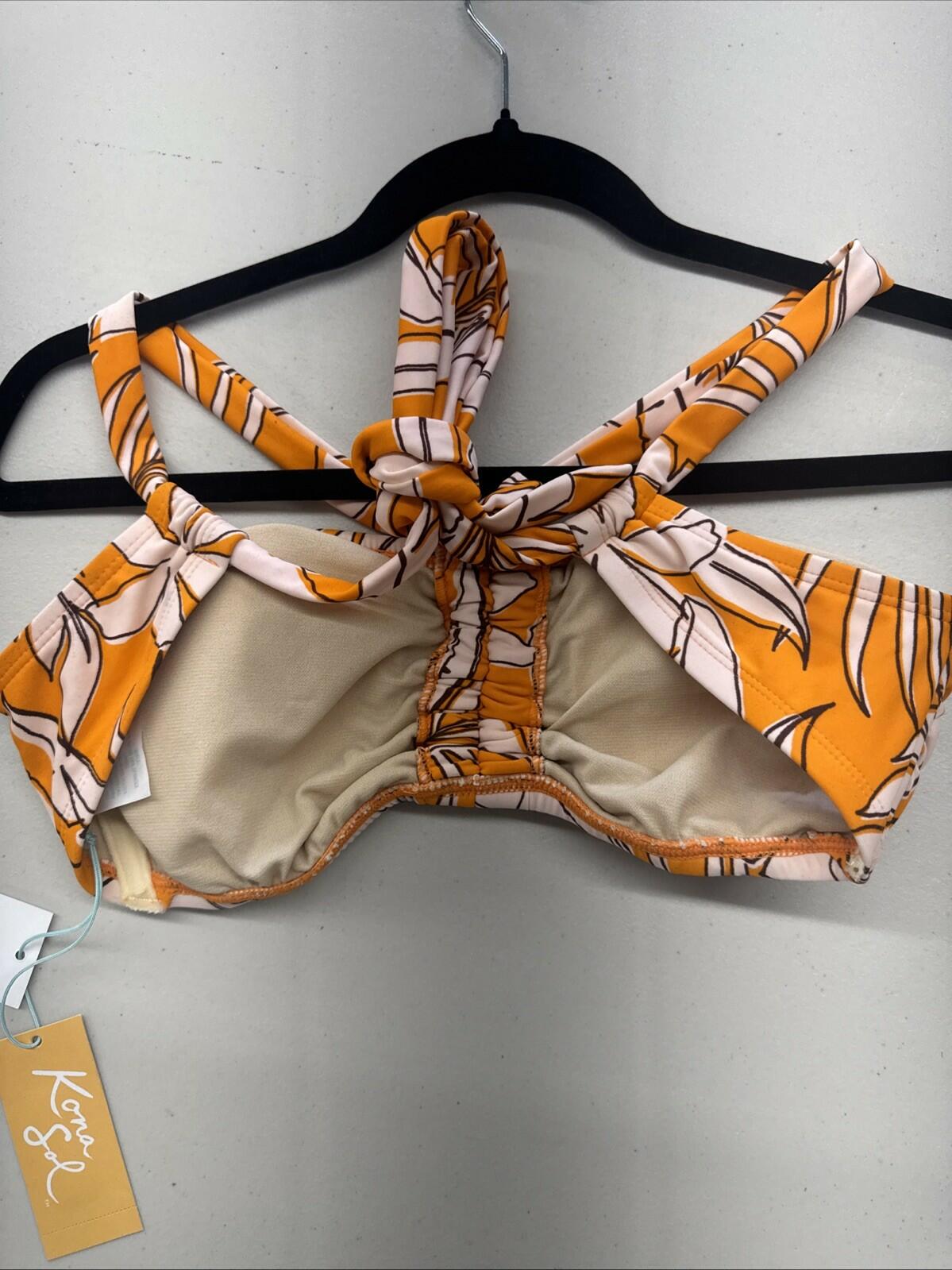 Kona Sol Womens D/DD Orange Tropical Print Bralette Bikini Swim Top