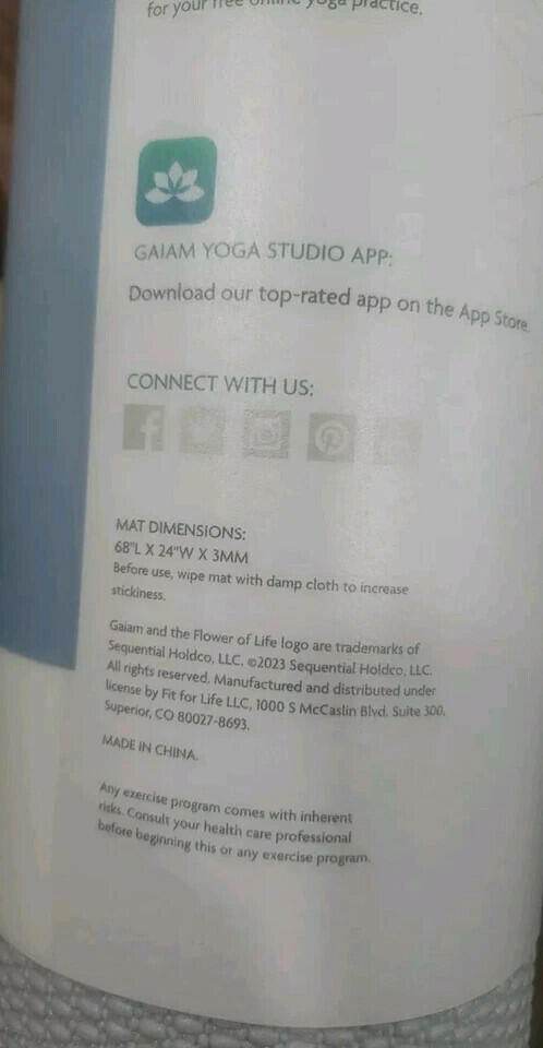 Gaiam Classic Yoga Mat 3MM Lakeside Light Grey Lightweight Portable Non-Slip NEW