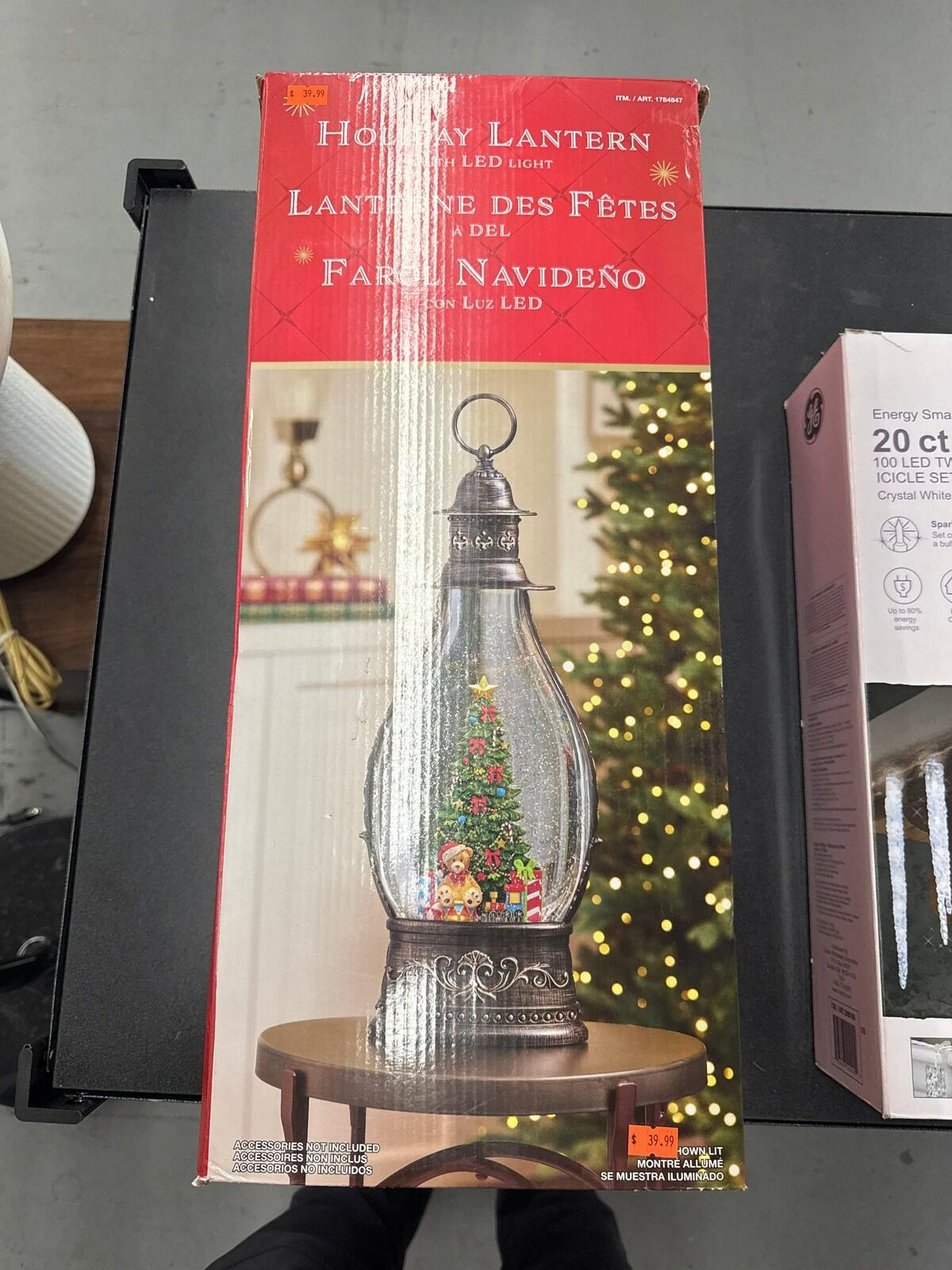 Holiday lantern, auto snow globe