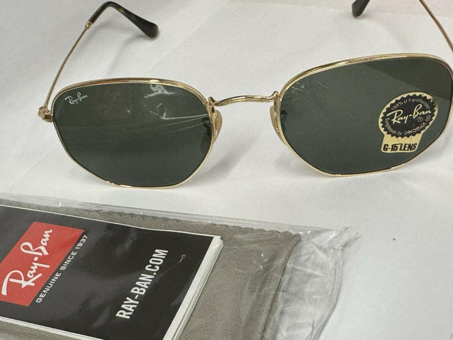 Ray-Ban Sunglasses RB3548N Hexagonal Flat Gold Frame Green Classic Lens 51mm