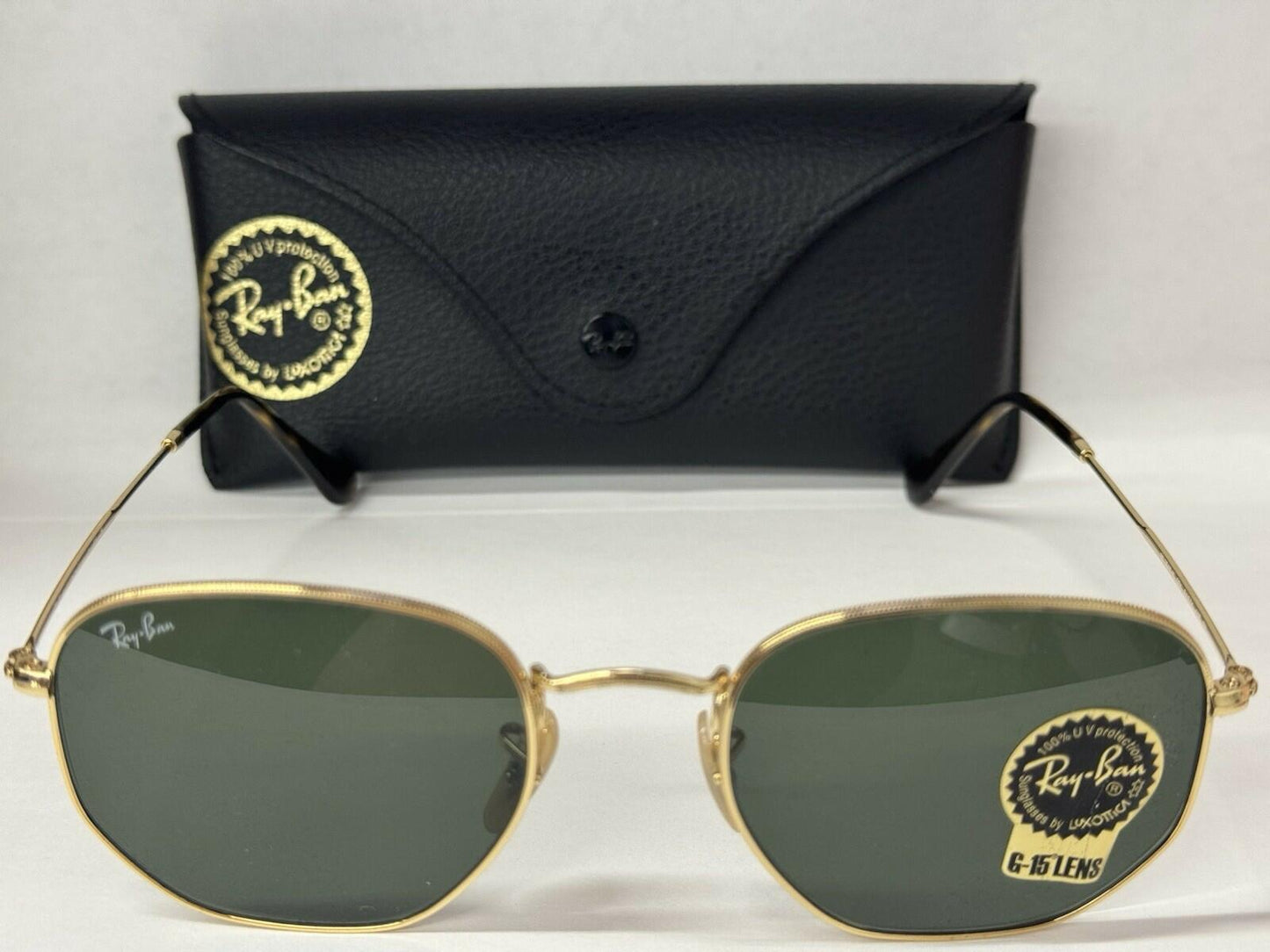 Ray-Ban Sunglasses RB3548N Hexagonal Flat Gold Frame Green Classic Lens 51mm