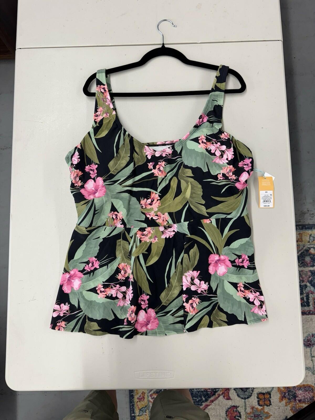 Kona Sol Tankini Top Tropical Floral Size 24 XXL