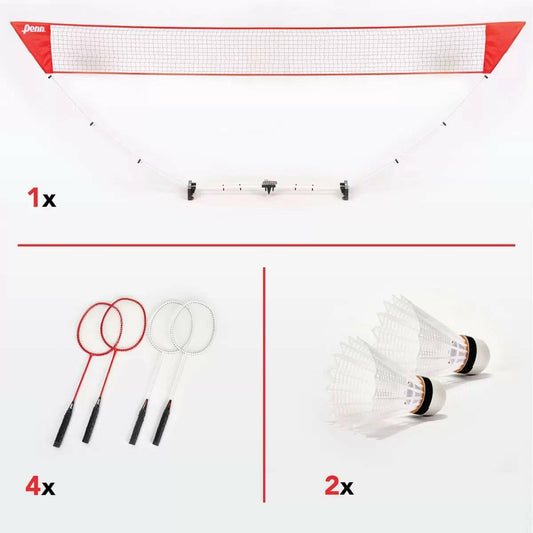 Penn Premium Easy Setup Badminton Set with 4 Rackets and 2 Shuttlecocks