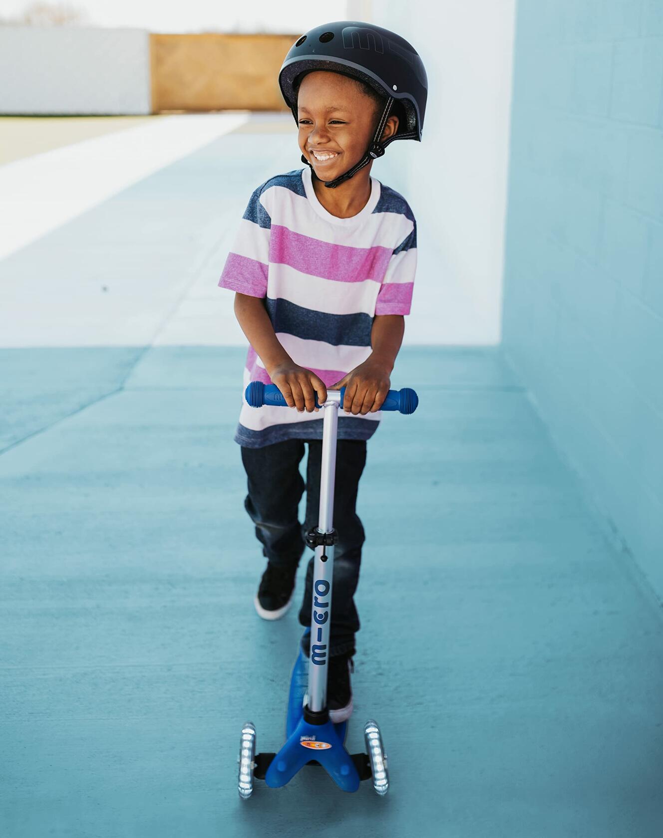 Micro Kickboard - Mini Plus LED 3-Wheeled, Lean-to-Steer, Swiss-Designed Micro Scooter with Light-up Wheels, Ages 2-5 (Blue)