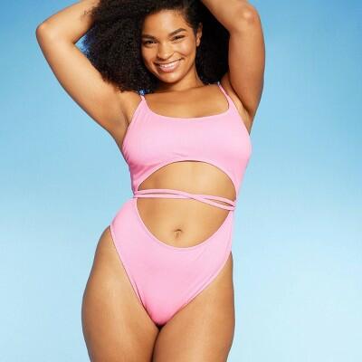 Women'sWrap Cut Out Extra Cheeky One Piece Swimsuit - Wild Fable™ Pink-Large