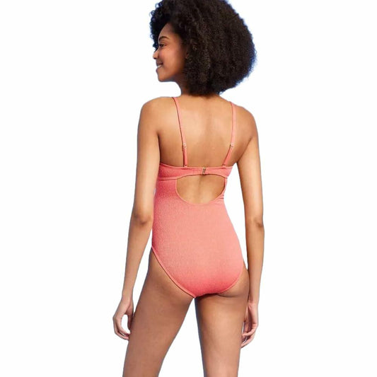 Shade & Shore Women's Crepe Bralette Tie-Front One Piece Swimsuit-Large