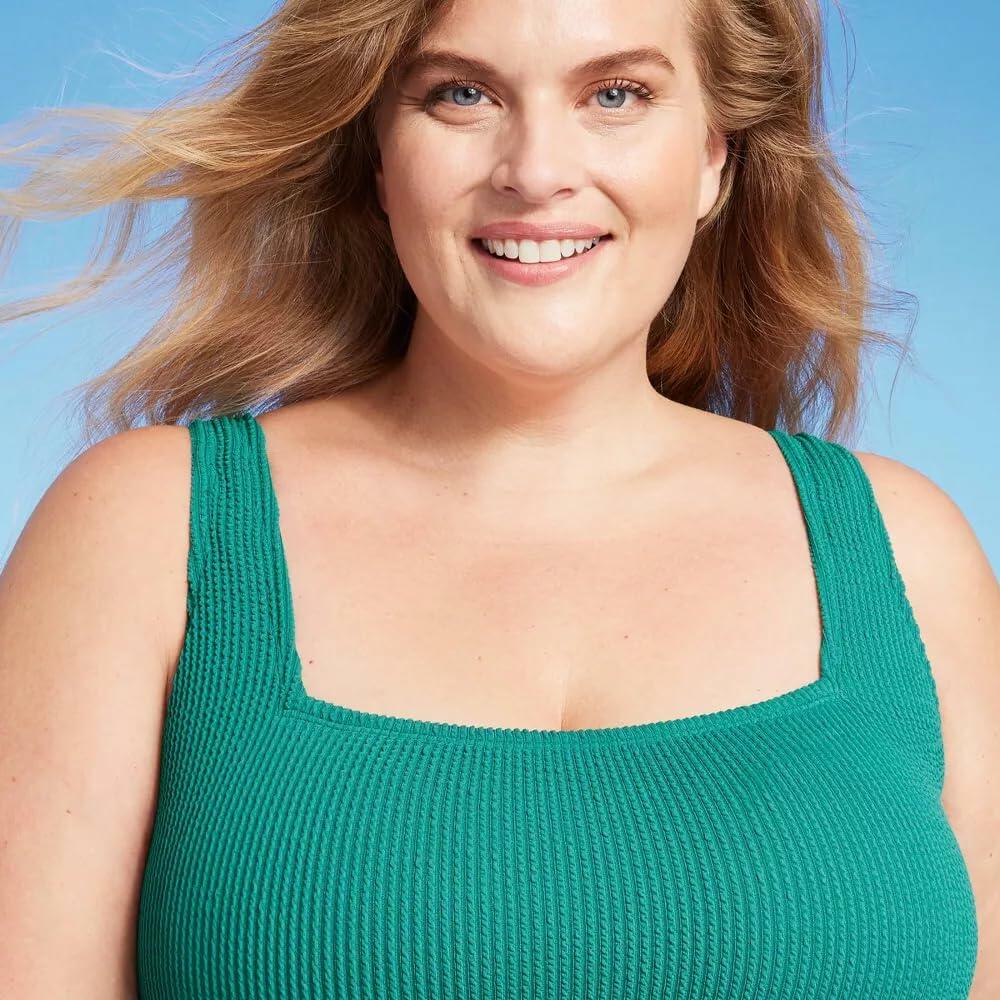 Kona Sol Women's Pucker Textured Square Neck One Piece-Large