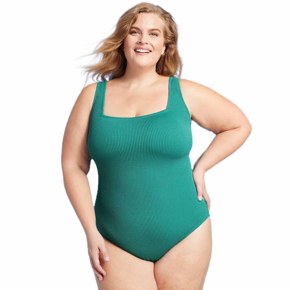 Kona Sol Women's Pucker Textured Square Neck One Piece-Large