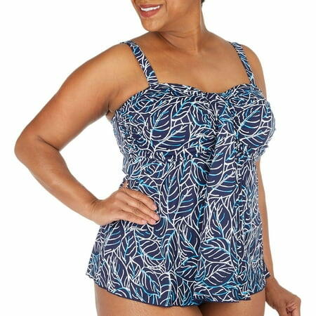 A Shore Fit Leaflet Women s Plus Waterfall Tankini Top