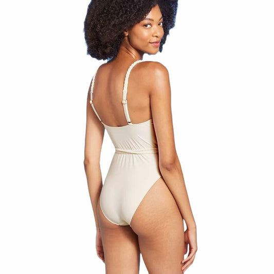 Shade & Shore Women's Braid Detail Extra High Leg One Piece Swimsuit-Medium