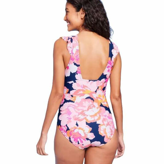 Kona Sol Women's loral Print Ruffle Sleeve Onepiece Swimsuit - Medium