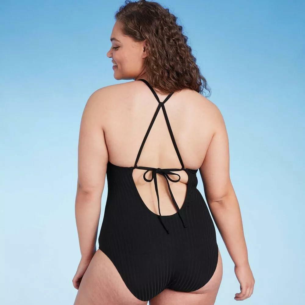 Shade & Shore Women's Ribbed Bead Knot Detail One Piece Swimsuit-XL