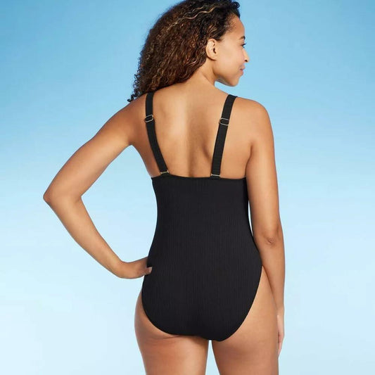 Shade & Shore Women's Ribbed Triangle One Piece Swimsuit-XL