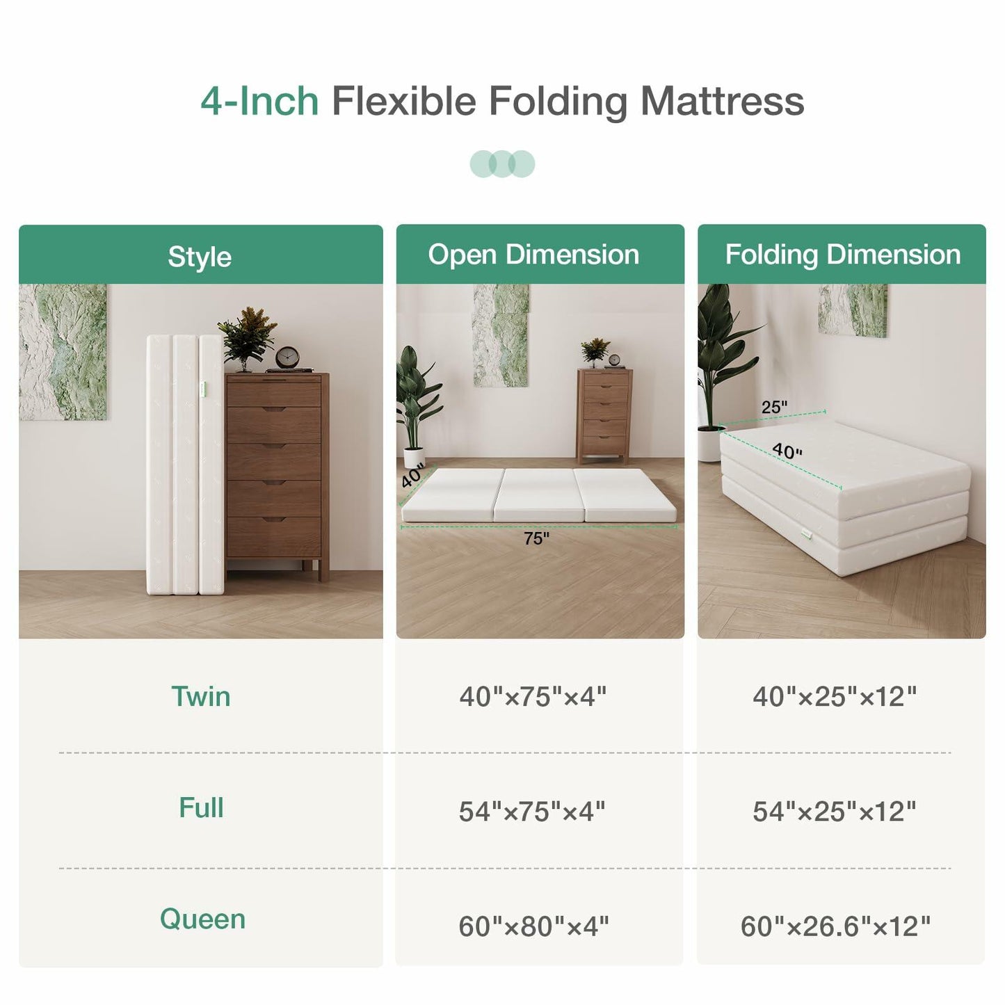 Novilla Folding Mattress, 4 Inch Twin Size Responsive Comfort Foam Trifold