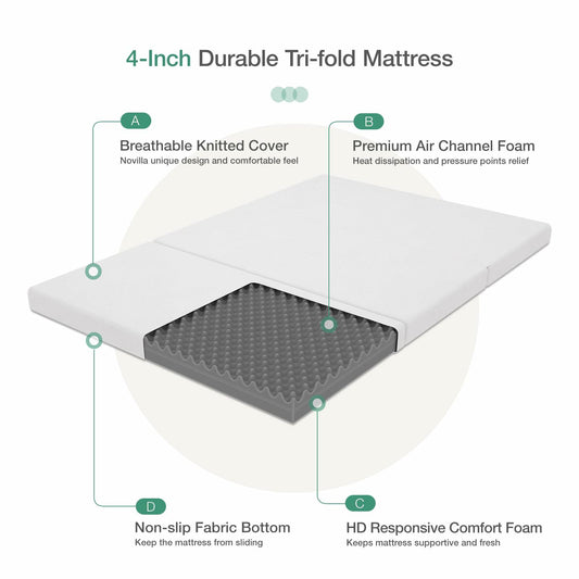 Novilla Folding Mattress, 4 Inch Twin Size Responsive Comfort Foam Trifold