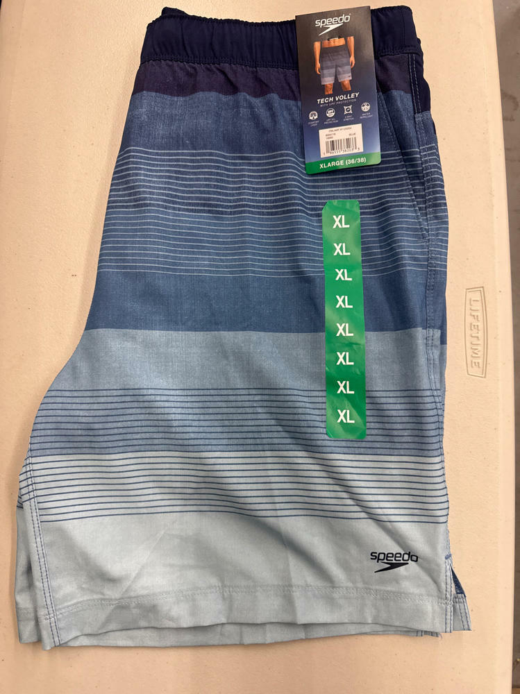 Speedo Mens Tech Volley Swim Trunks UPF 50+ Comfort Liner, Blue XL