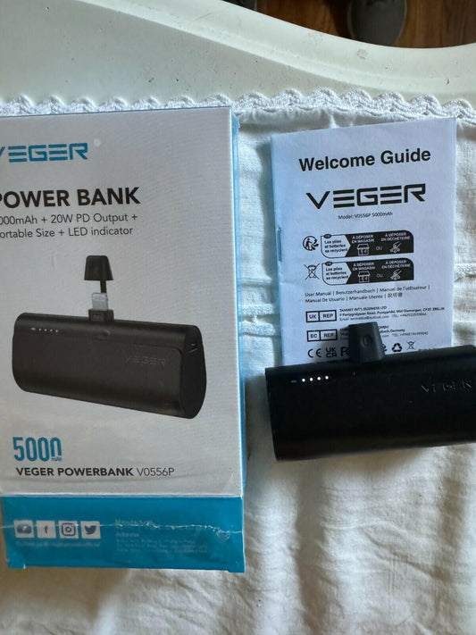 VEGER 5000 Power Bank 20W iPhone connector output USB-C. Portable Size5000mAh