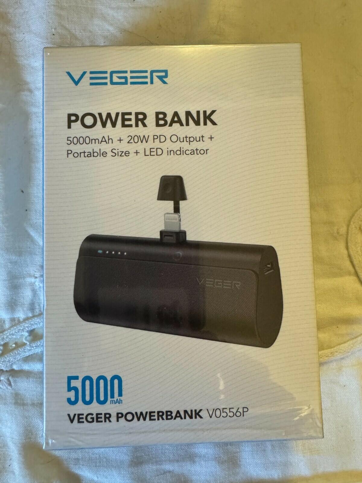 VEGER 5000 Power Bank 20W iPhone connector output USB-C. Portable Size5000mAh