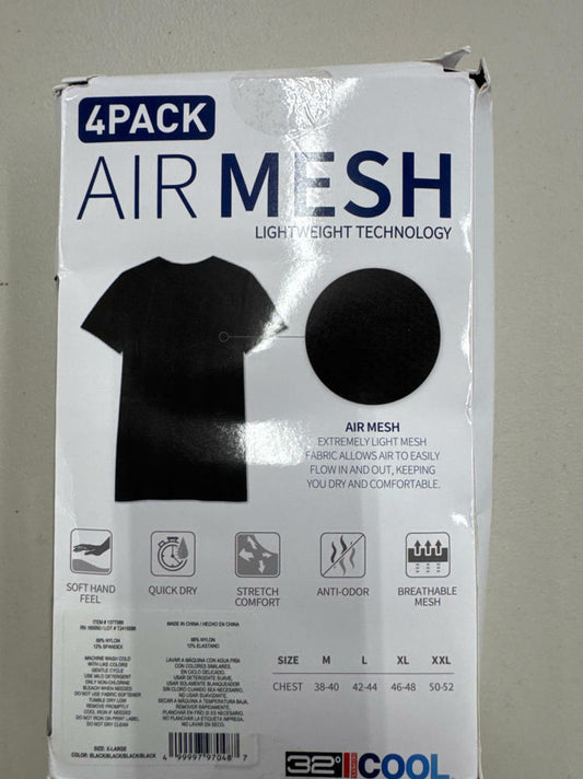 NEW 4-Pack! 32 Degrees COOL Men's Air Mesh Crew Neck T-Shirts BLACK XL