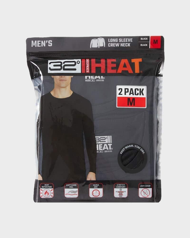 32 Degrees Mens 2-Pack Performance Lightweight Thermal Baselayer Crewneck Top-XL