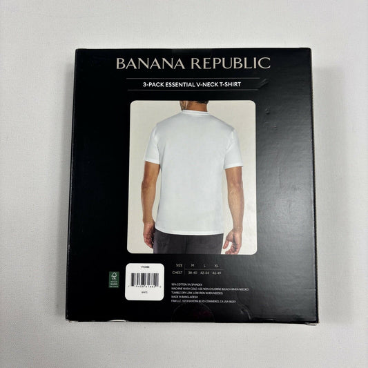 NEW Banana Republic Men's 3-Pack Essential V-Neck T-Shirts, White, Large
