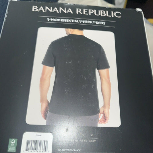 NEW Banana Republic Men's 3-Pack Essential V-Neck T-Shirts, Black Large
