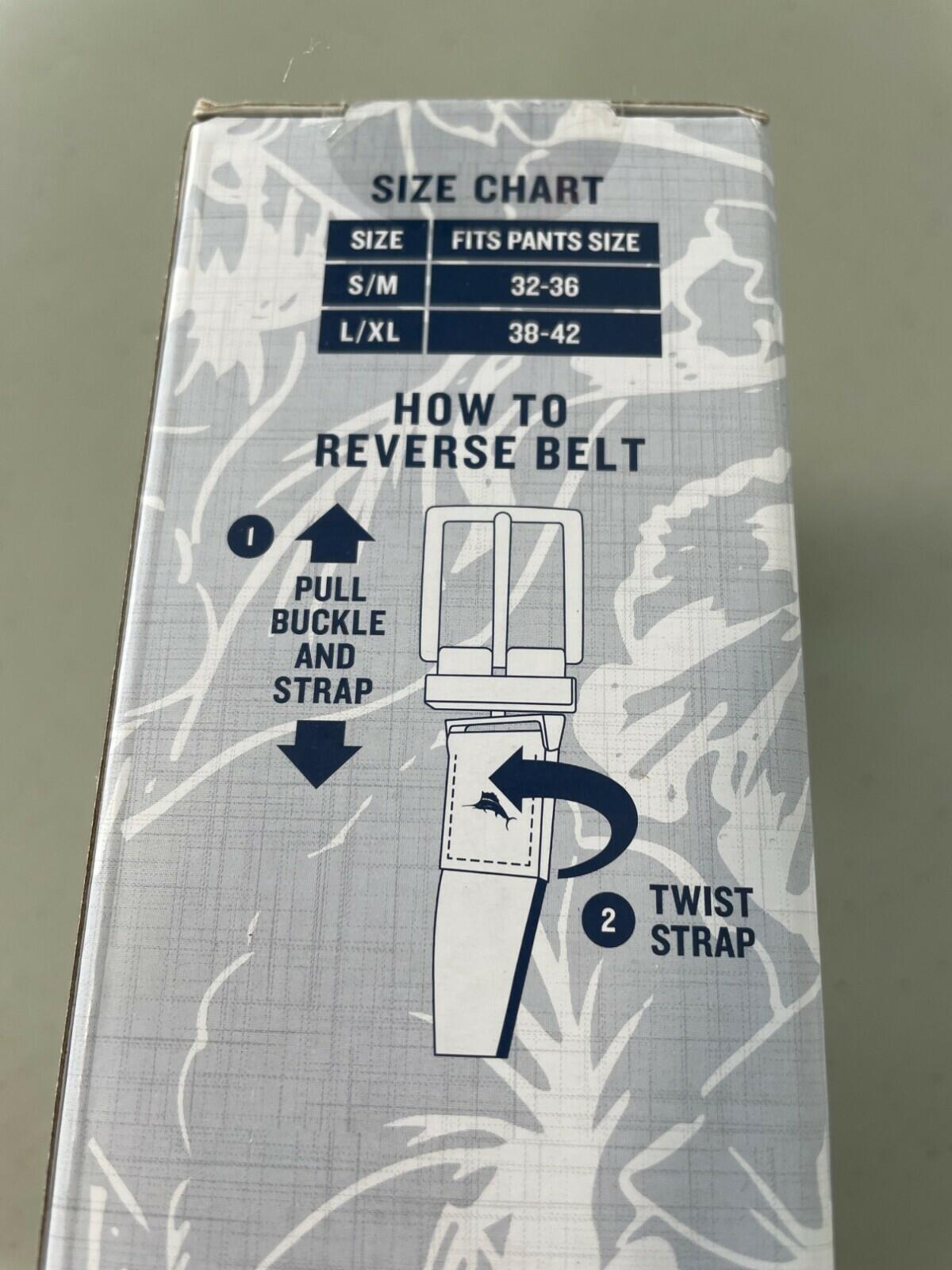 Tommy Bahama Reversible Stretch Belt Size Large/XL Navy Khaki Leather Trim NEW