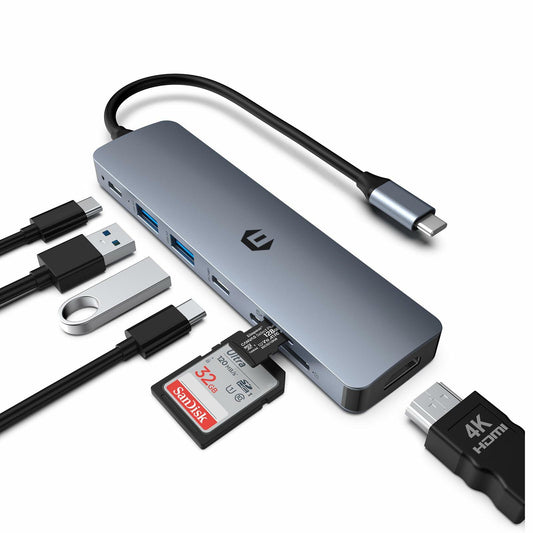 USB-C 7-in-1 Hub: 4K HDMI, 100W PD, USB 3.0, SD/TF Card Reader, Windows & Apple