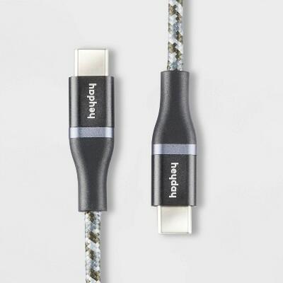 6' USB-C to USB-C Braided Cable - heyday Black: Male-To-Male Connection