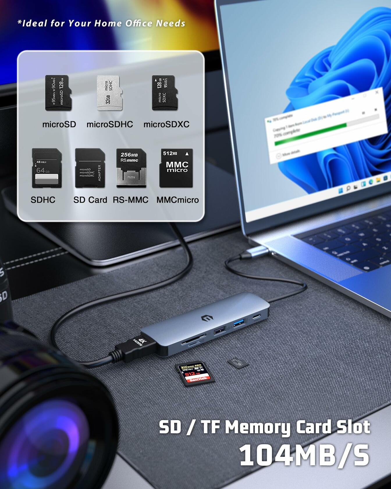 USB C HUB, 6 in 1,4K HDMI,100W PD, USB 3.0/2.0 Ports, SD/TF Card Reader- Mac /PC