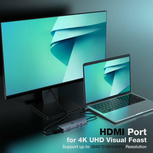 USB-C 7-in-1 Hub: 4K HDMI, 100W PD, USB 3.0, SD/TF Card Reader, Windows & Apple