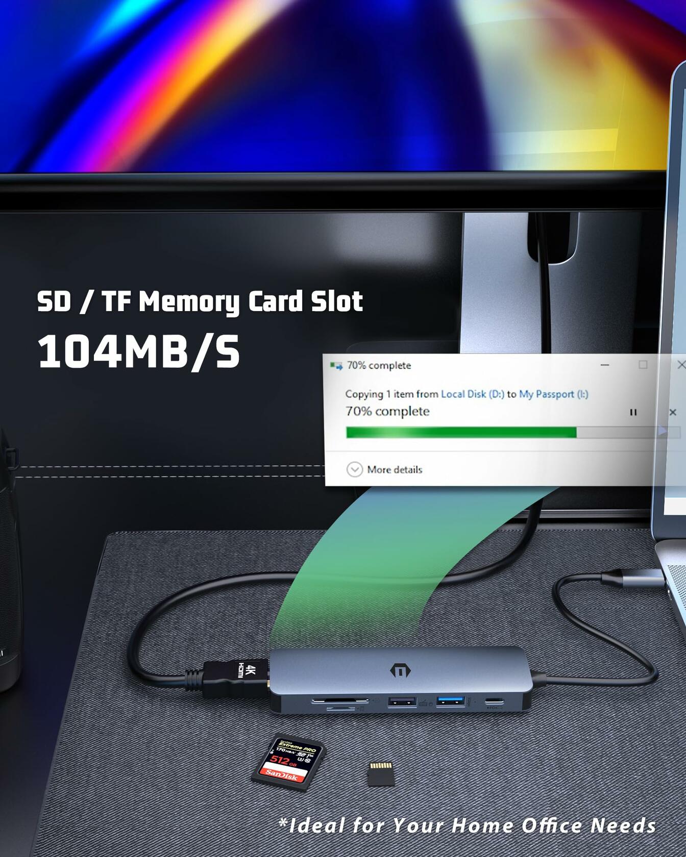 USB C HUB, 6 in 1,4K HDMI,100W PD, USB 3.0/2.0 Ports, SD/TF Card Reader- Mac /PC