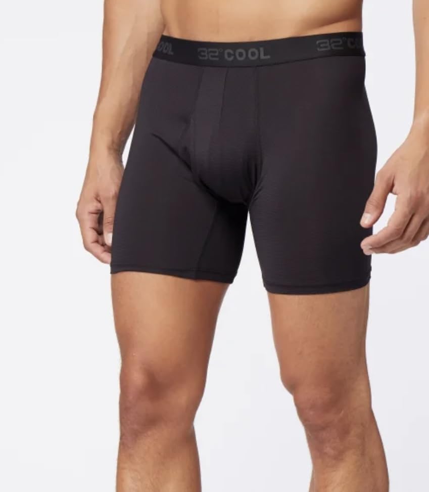 32 DEGREES COOL Men's Boxer Brief, Comfort Mesh, 3-Pack, Black, Large, Quick Dry