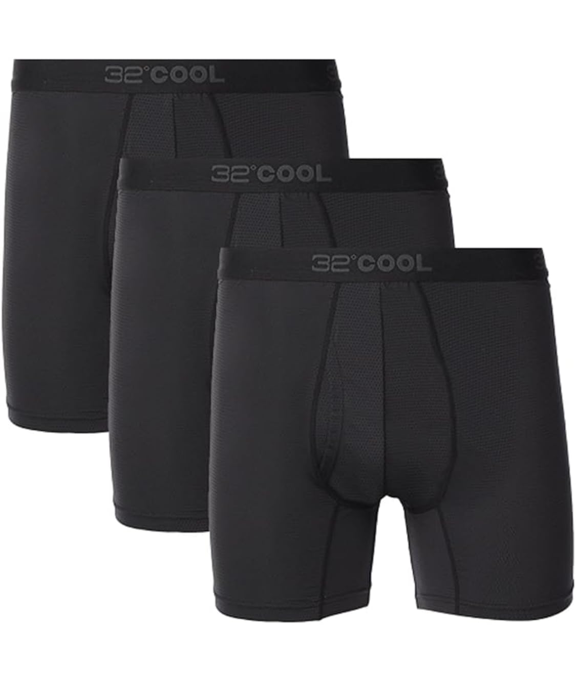 32 DEGREES COOL Men's Boxer Brief, Comfort Mesh, 3-Pack, Black, Large, Quick Dry