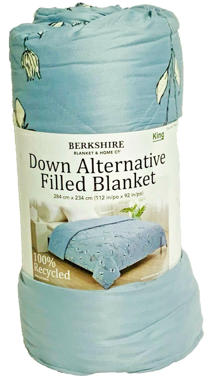 Berkshire Down Alternative Filled Blanket.Reverse to Solid.King Size 112"x92"