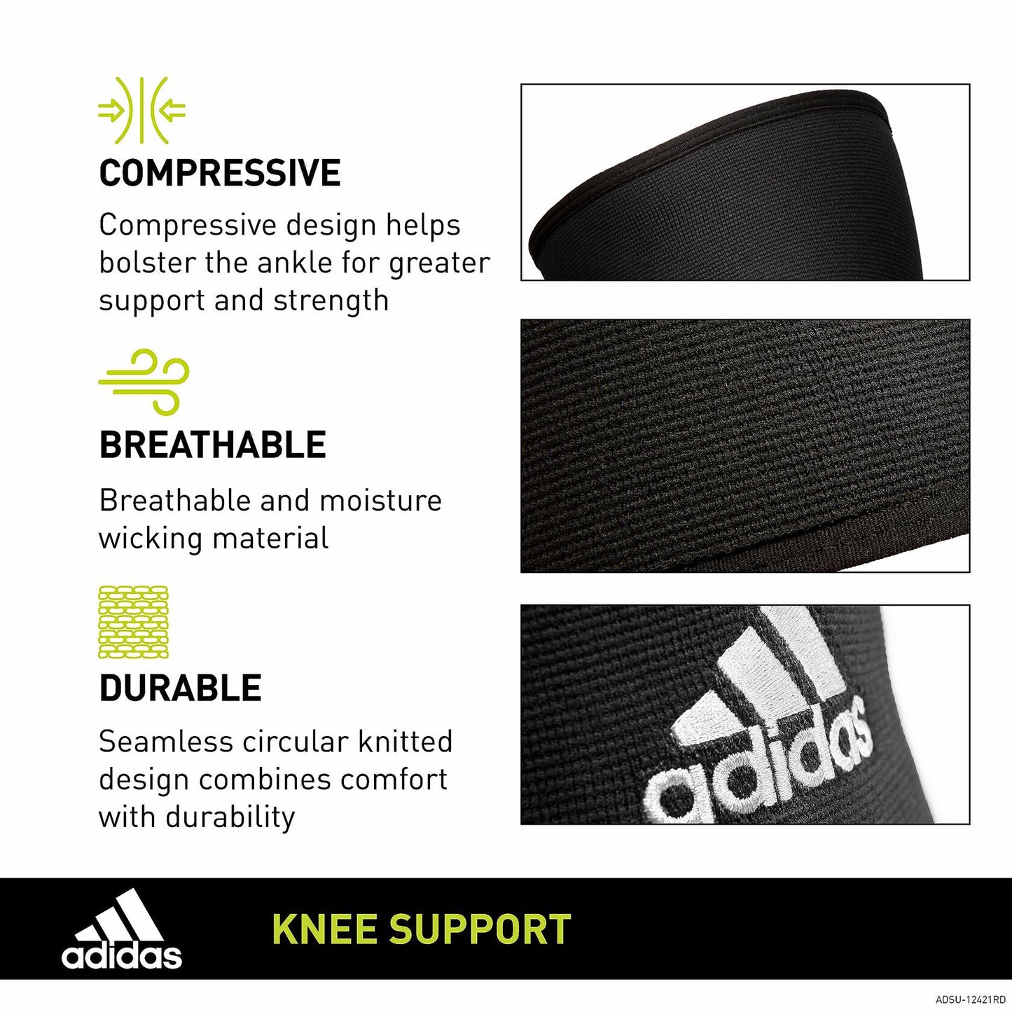 adidas Support Knee Sleeve, Ergonomic Knee Compression Sleeve