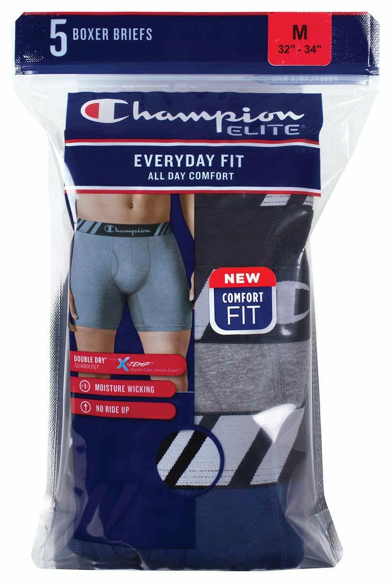 Champion Men's Boxer Briefs Double Dry X-Temp 5 Pack (Black - Navy - Grey, XL