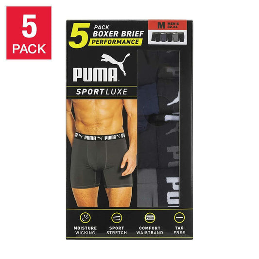 Puma Men's Microfiber Boxer Brief, 5-pack (Medium, Black / Grey / Blue)