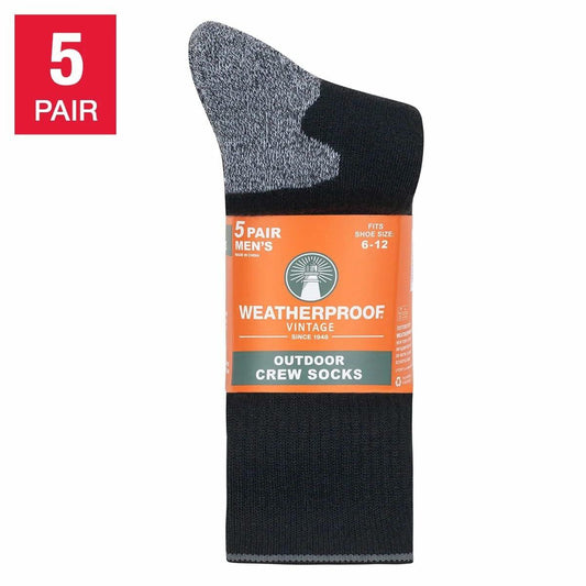 Weatherproof Vintage Men's Wool Blend Crew Socks, Outdoor, 5-Pair