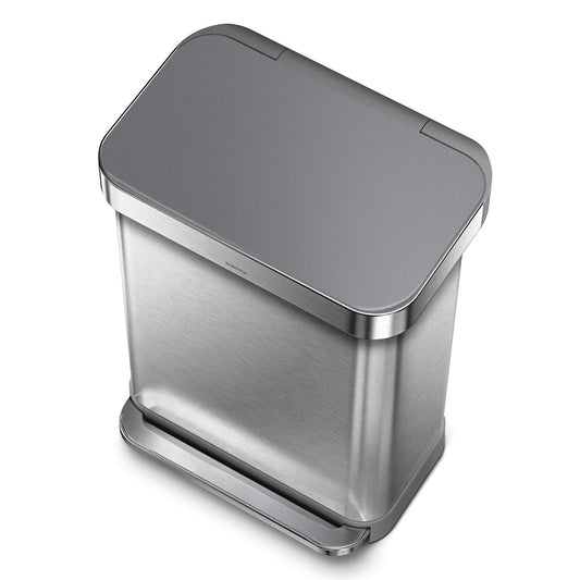 simplehuman 55 Liter / 14.5G Rectangular Soft-Close Trash Can with-Brushed-SS